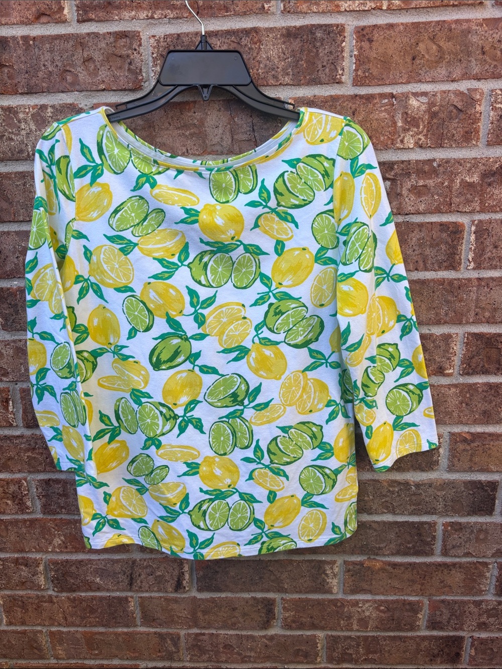 Talbots Lemon Print Boatneck 3/4 sleeves Top - Yellow & Green
